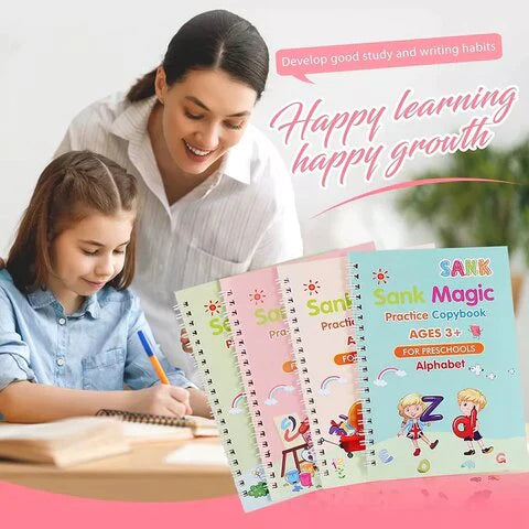 ✨Magic Practice Copybook📚, (4 Book + 1 Pen+ 10 Refill +1 Grip)✍