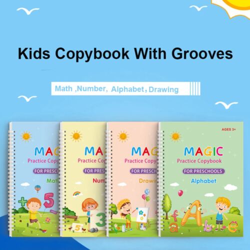 ✨Magic Practice Copybook📚, (4 Book + 1 Pen+ 10 Refill +1 Grip)✍