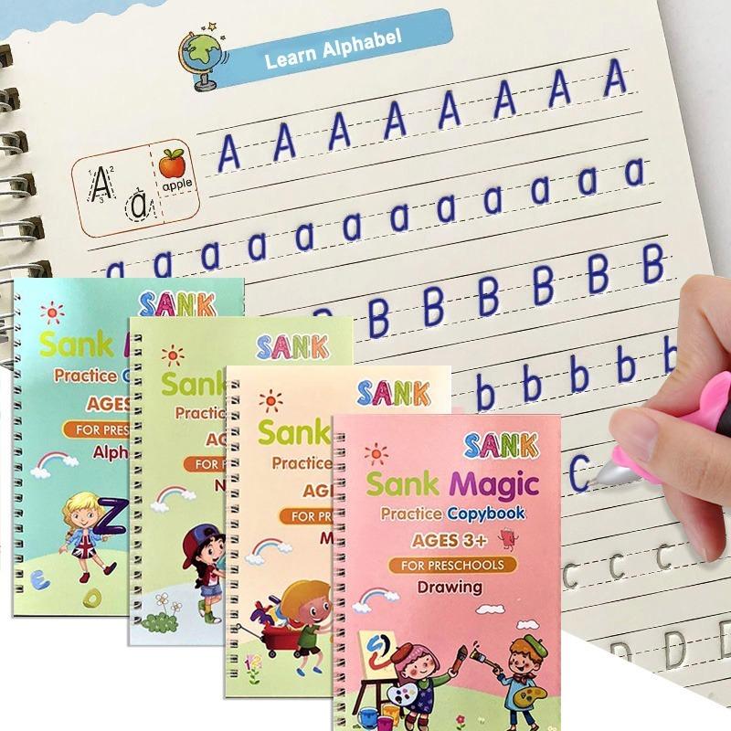 ✨Magic Practice Copybook📚, (4 Book + 1 Pen+ 10 Refill +1 Grip)✍