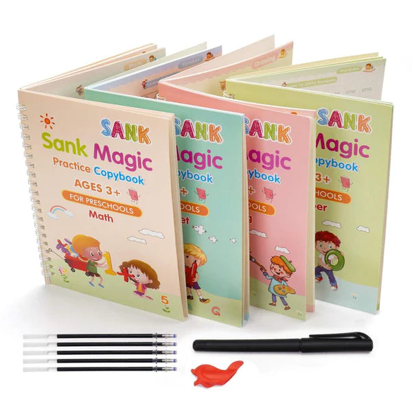 ✨Magic Practice Copybook📚, (4 Book + 1 Pen+ 10 Refill +1 Grip)✍